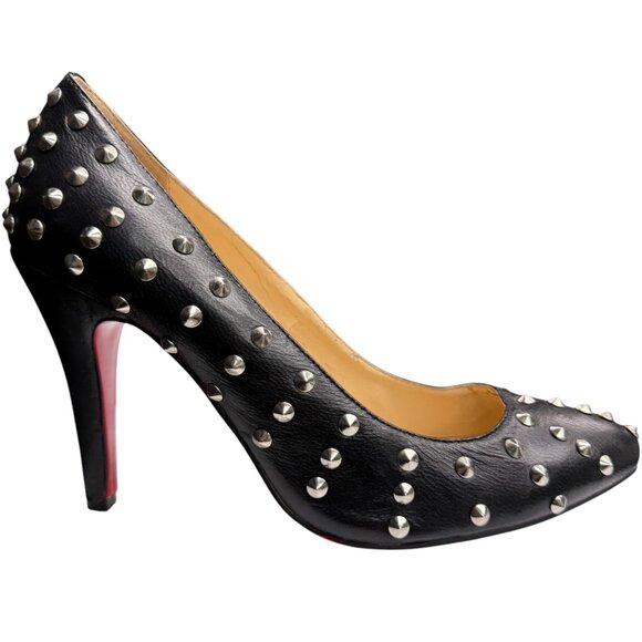Studded Black Leather Pumps - Picture 1 of 13